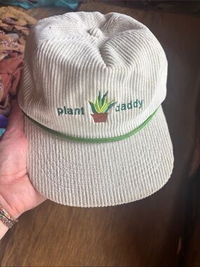 Plant Daddy Cream Corduroy Cap with Green Trim